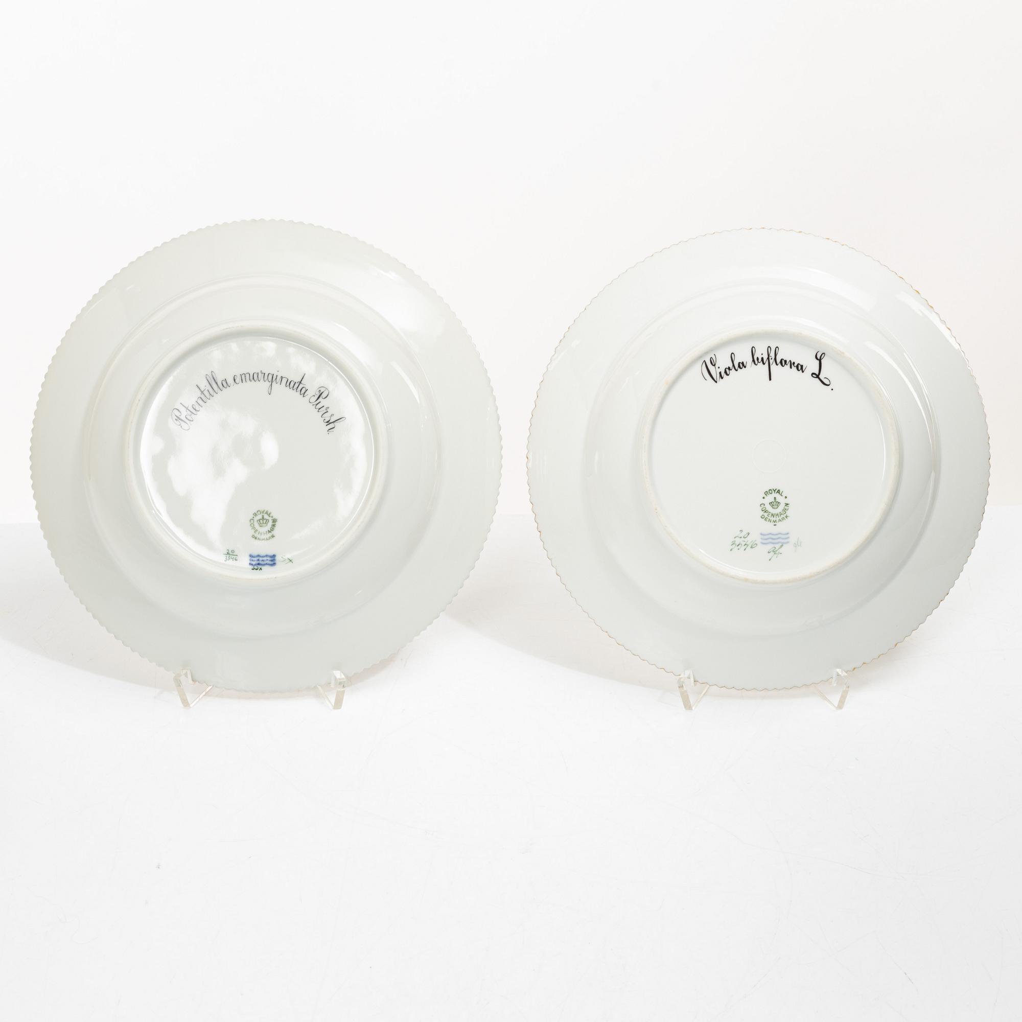 Royal Copenhagen, seven plates, 'Flora Danica', Denmark.