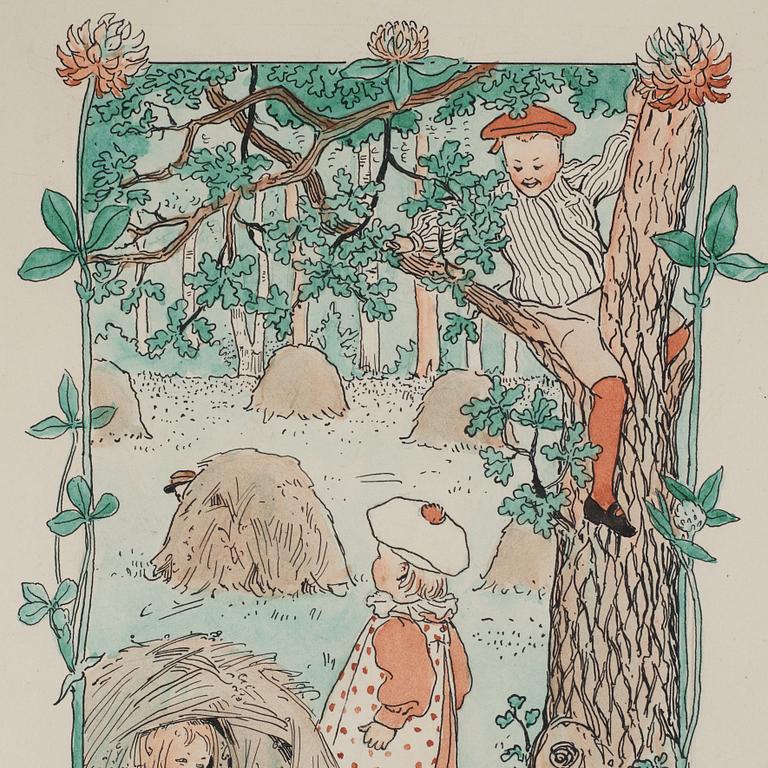 Elsa Beskow, "Att leka kurragömma ä' också väldigt roligt", illustration for "Barnen på Solbacka".