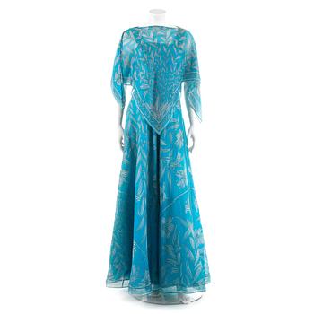 EMILIO PUCCI, a silk turquise evening dress, from the 1960s, size 12.