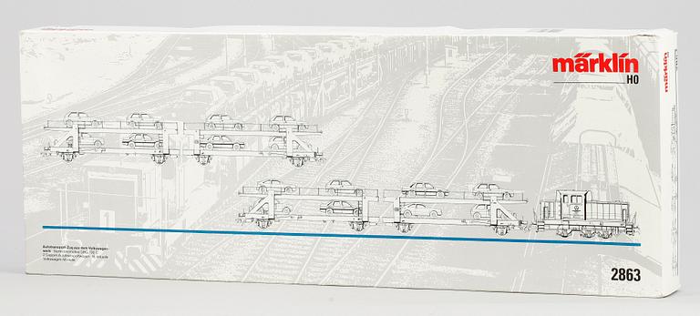 TÅGSATS, 3 +16 delar, Märklin H0 2863, "Volkswagen Auto Transport Train", 1900-talets andra hälft.
