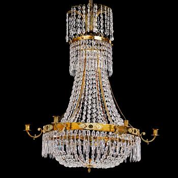 109. A gilt brass and cut glass seven-light late Empire chandelier, Sweden, ca 1830.