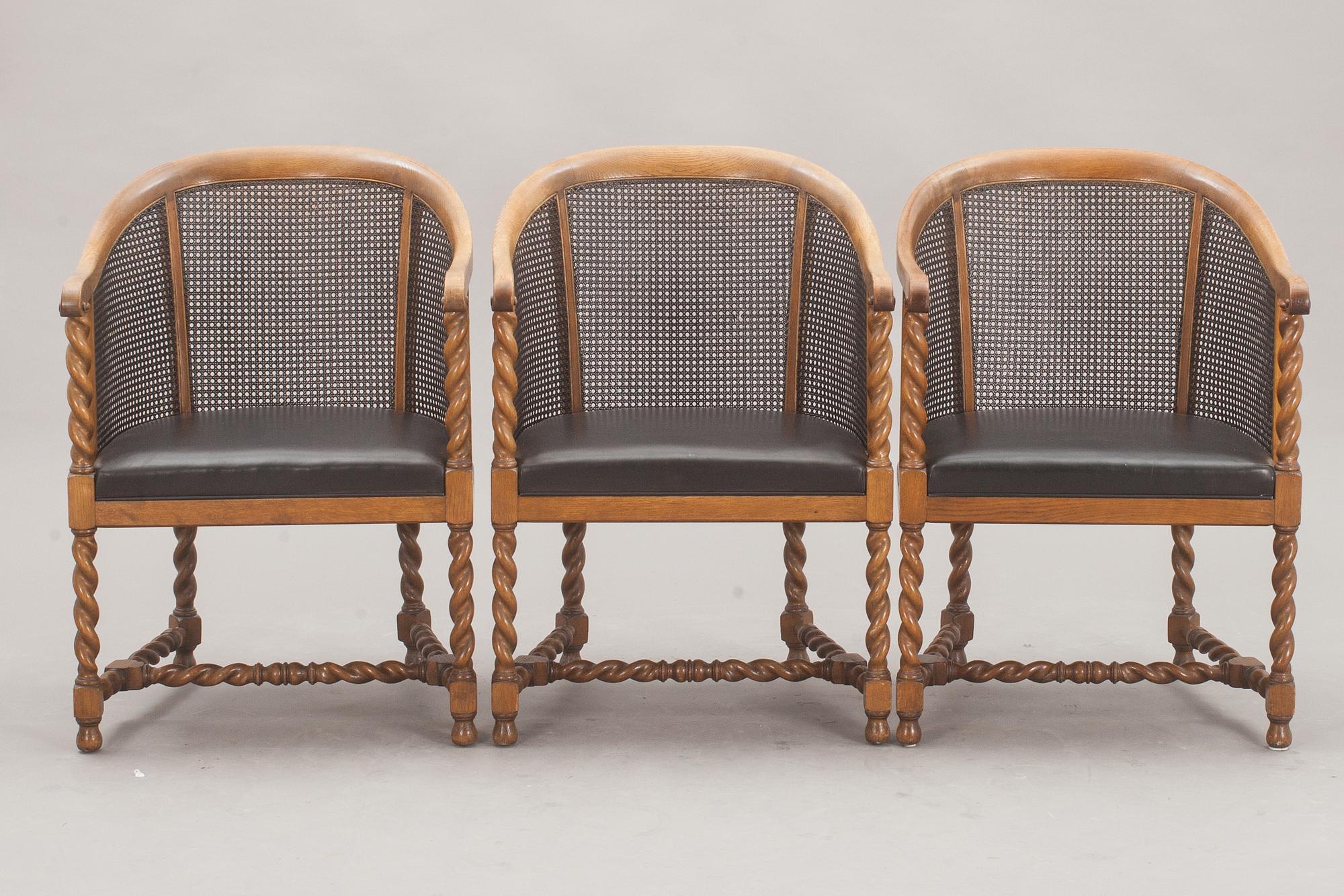 KARMSTOLAR, 3 st. NK.  1900-TALETS MITT.