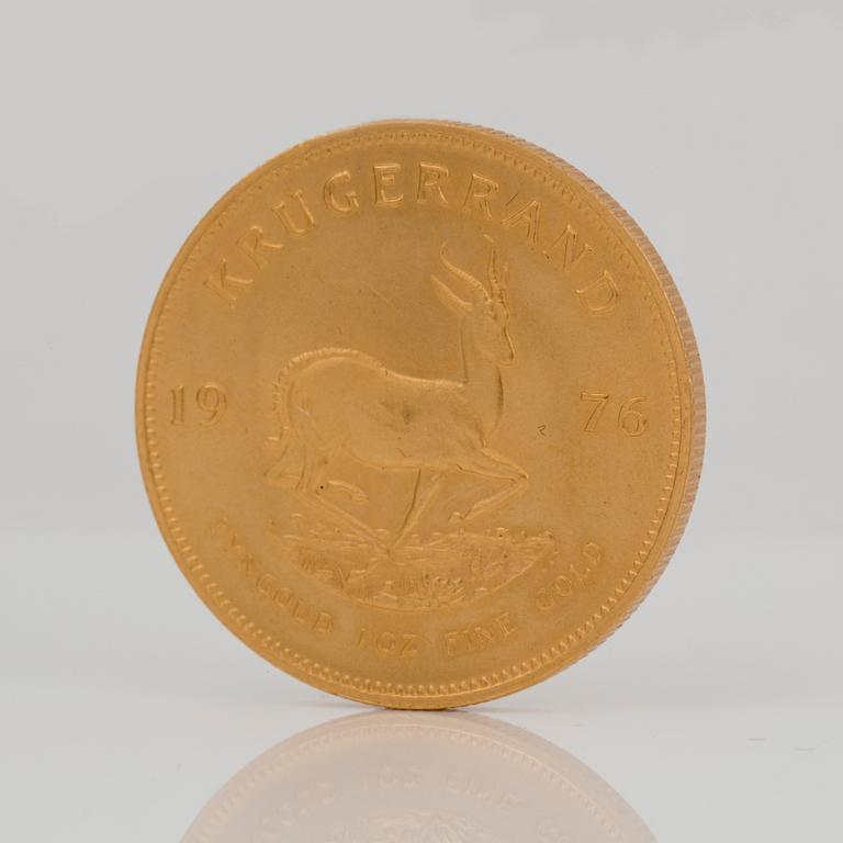 GULDMYNT, Krugerrand, Sydafrika 1976. Vikt ca 35 g.