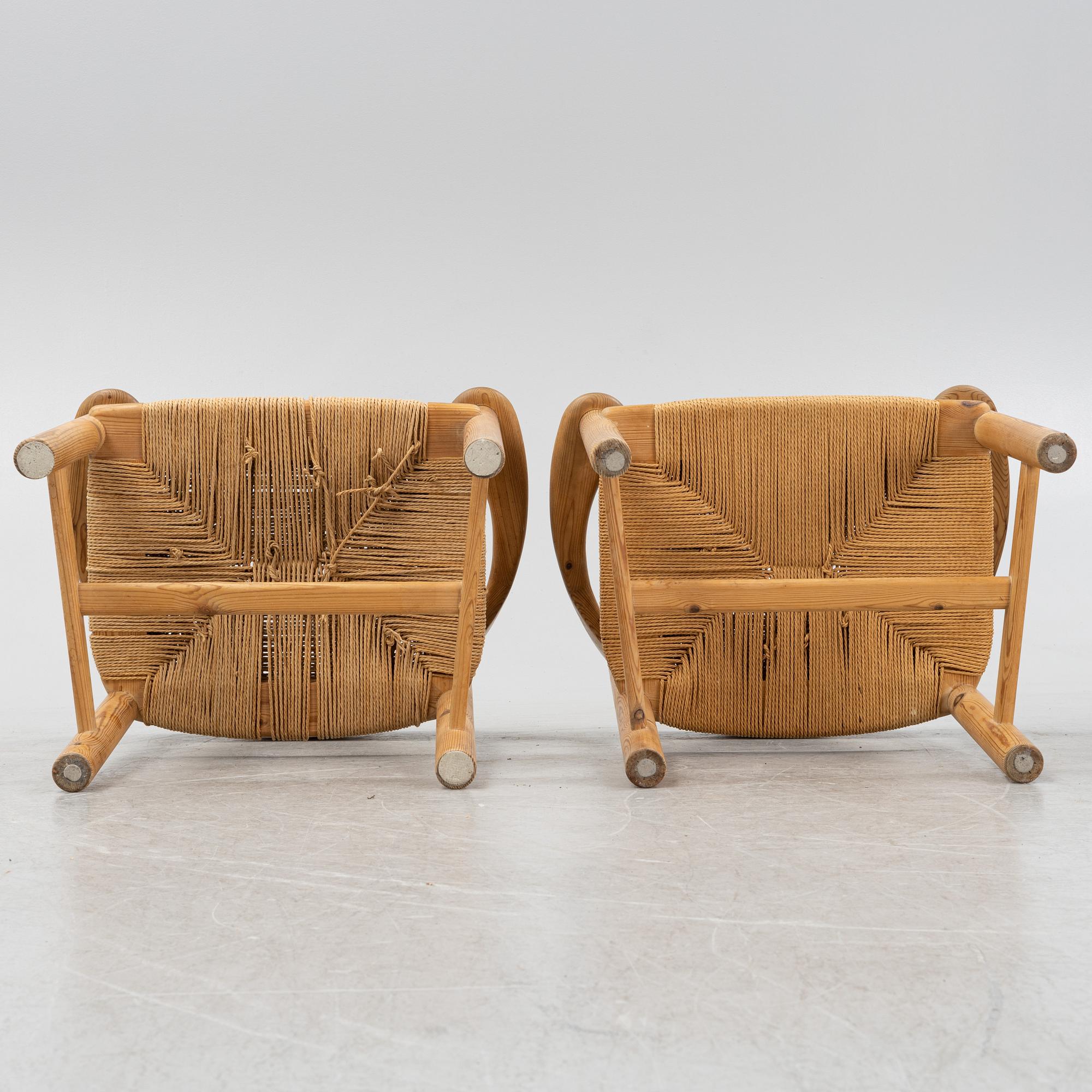Rainer Daumiller, a set of four pine armchairs, Denmark, 1960s/70s.