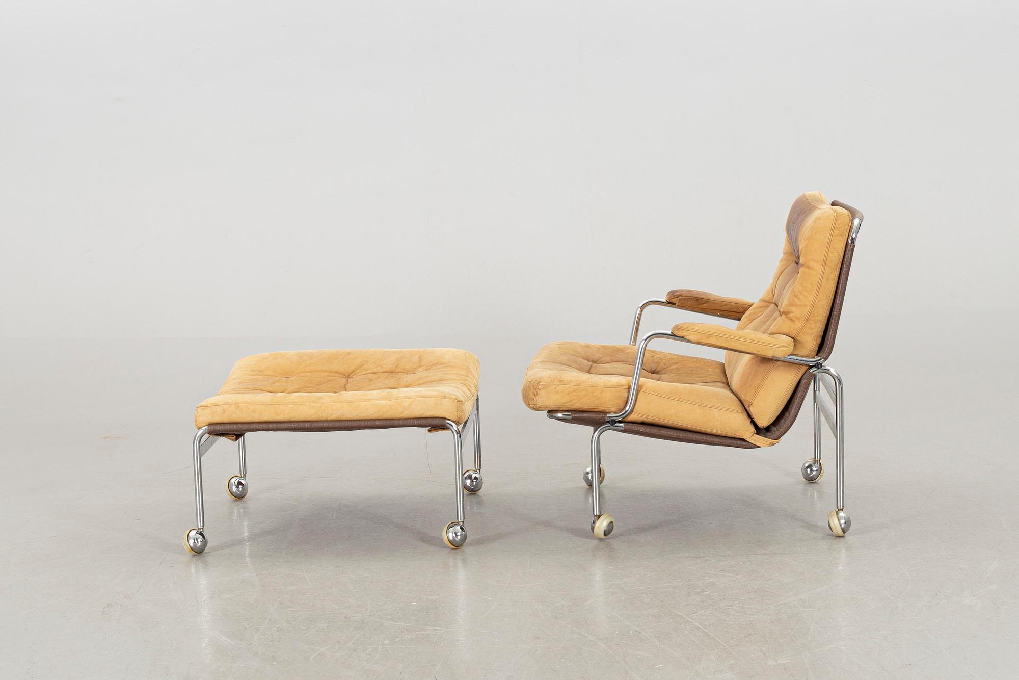 BRUNO MATHSSON, fåtölj med fotpall, "Karin", Dux, 1900-talets andra hälft.