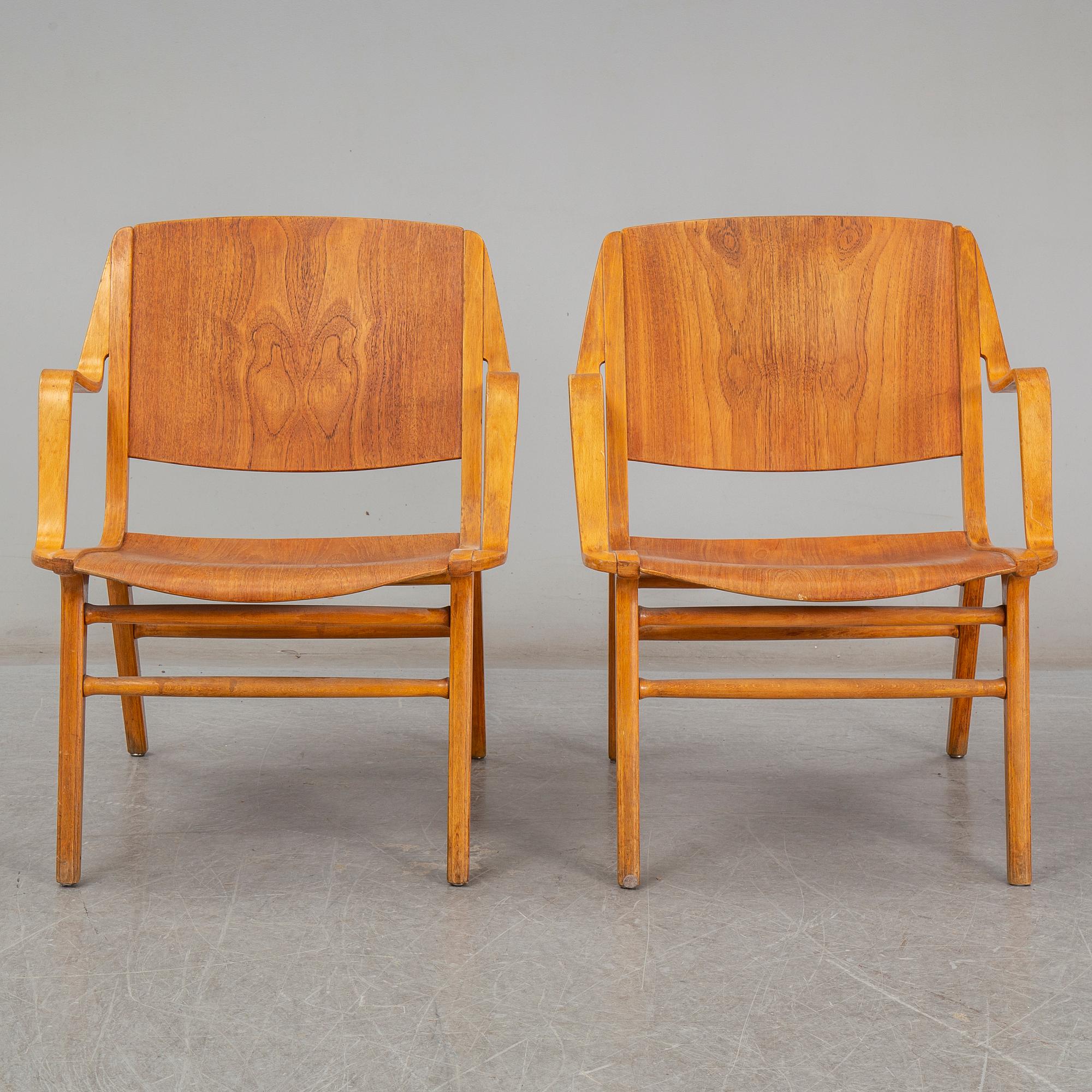 A pair of "Ax-chairs" by PETER HVIDT & ORLA MØLGAARD NIELSEN, Fritz Hansen, Denmark, 1950-60s.