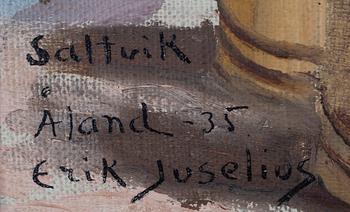 ERIK JUSELIUS, olja på duk uppfodrad på skiva, signerad samt daterad Saltvik, Åland -35.