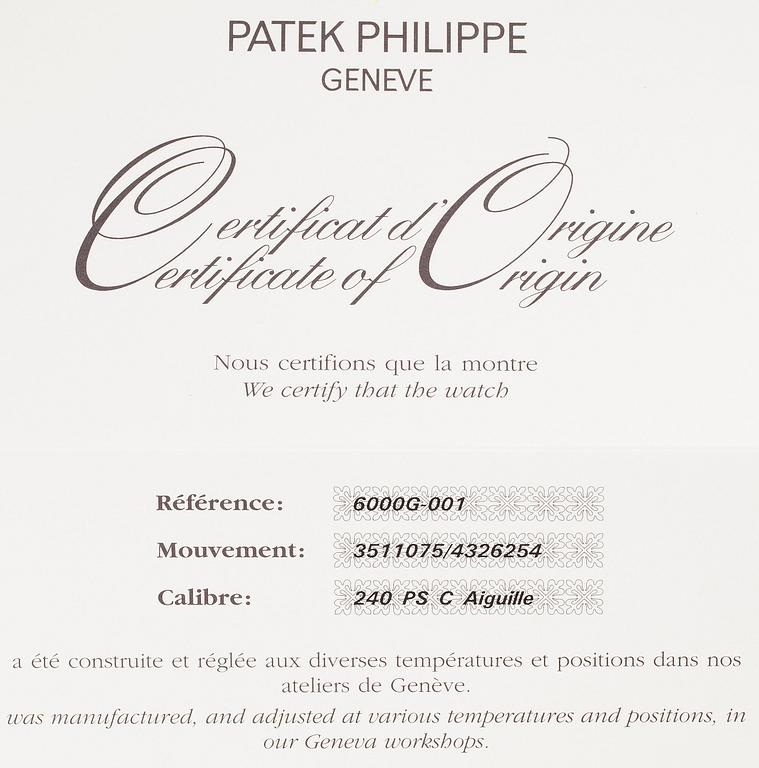 ARMBANSDUR, herr, Patek Philippe, 18K vitguld, original läderarmband. Certifikat, box. 2005.
