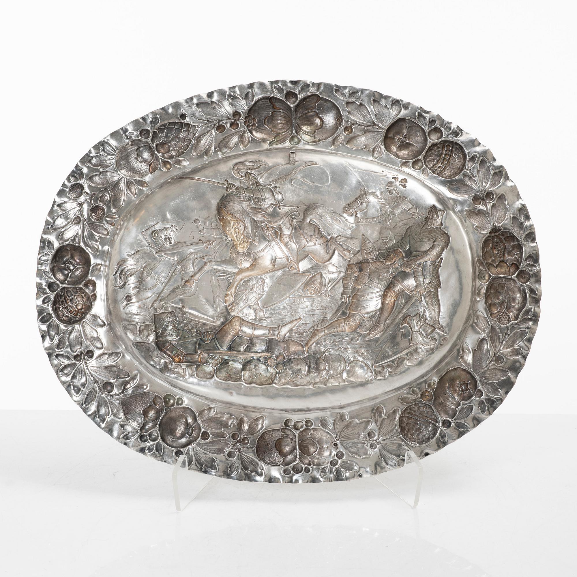 A Baroque style silver serving dish, pseudo marks, possibly Hanau, circa 1900.
