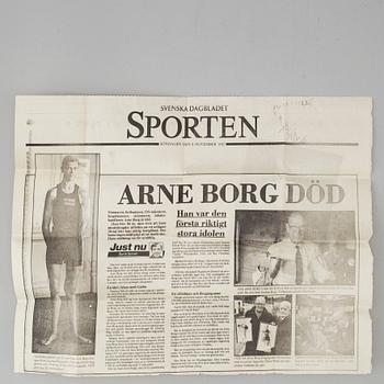 Swedish olympic champion swimmer Arne Borgs victory trophy and medals.