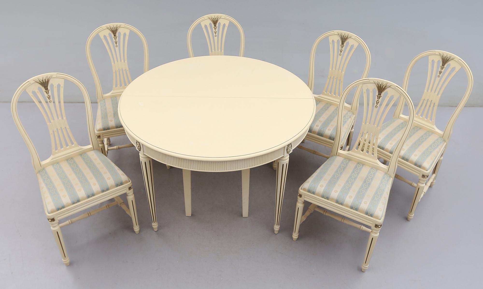 MATSALSMÖBEL, 7 delar, gustaviansk stil, 1900-talets andra hälft.