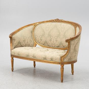 Soffa, 2 karmstolar, bord, gustaviansk stil, 1900-tal.