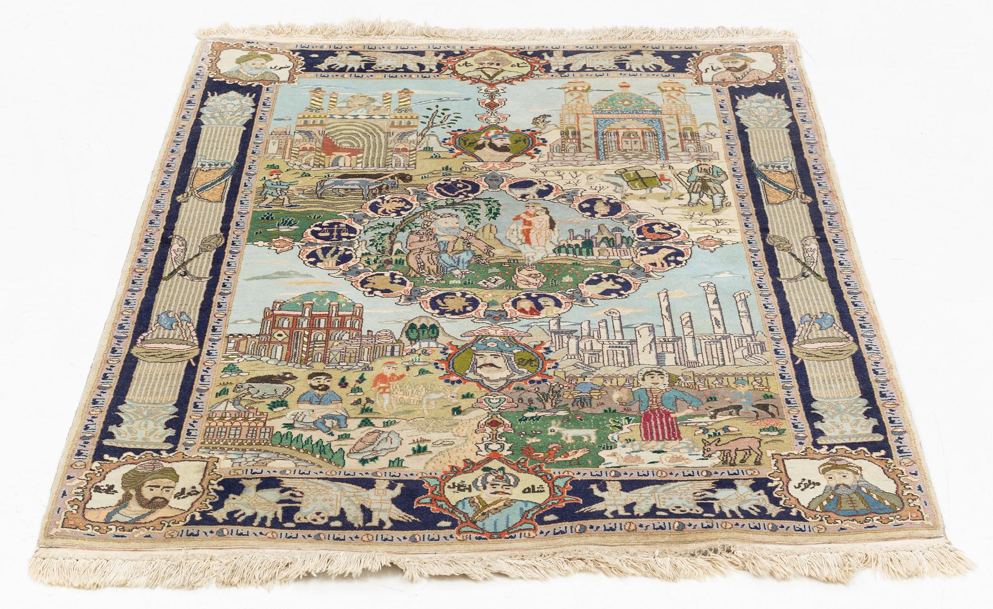 Matta, figural, Täbriz, ca 145 x 100 cm.