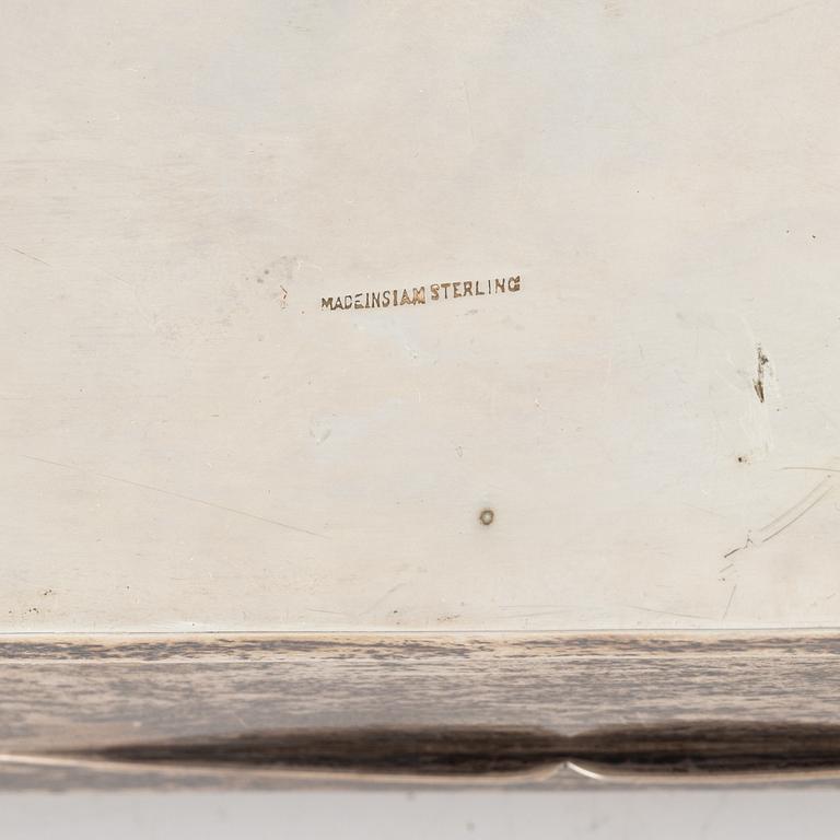 Skrin med lock, silver och trä. Stämplat Made in Siam, Stering.