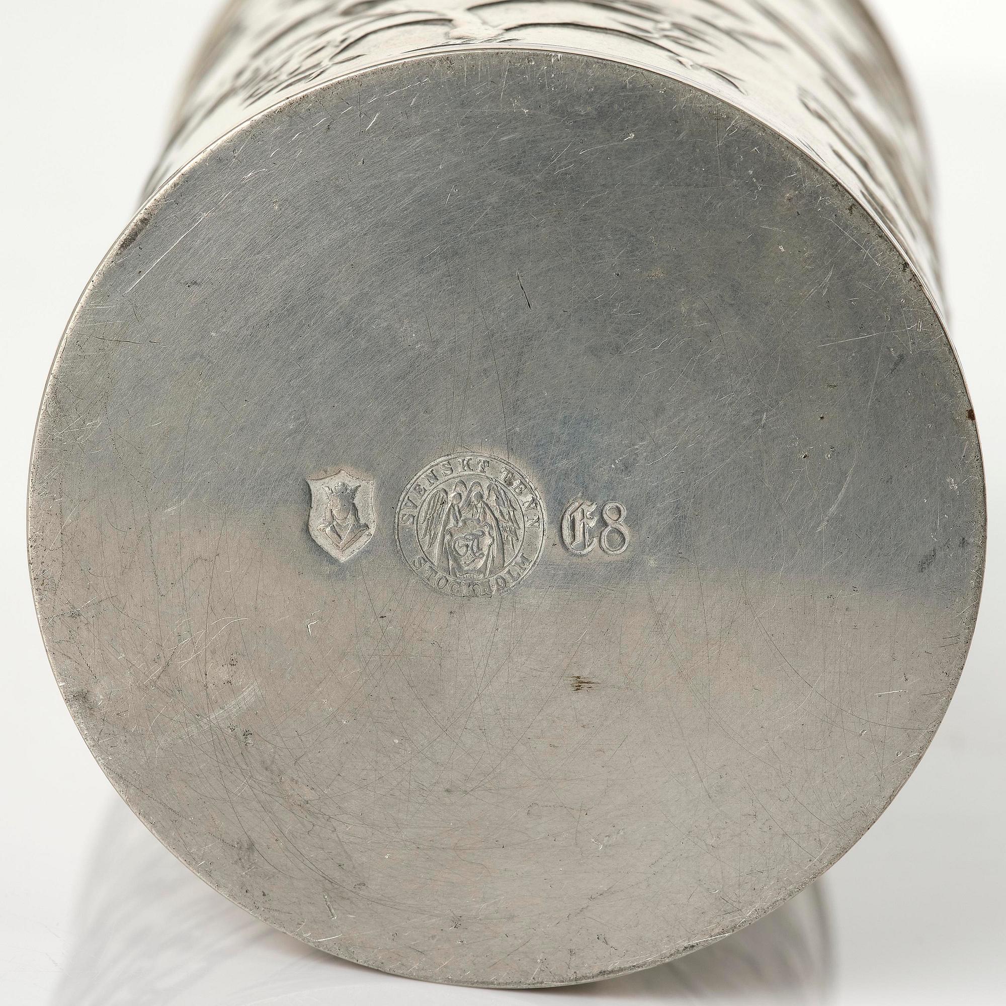 Nils Fougstedt, a pewter and brass jar model A 608, Firma Svenskt Tenn, Stockholm, 1932.