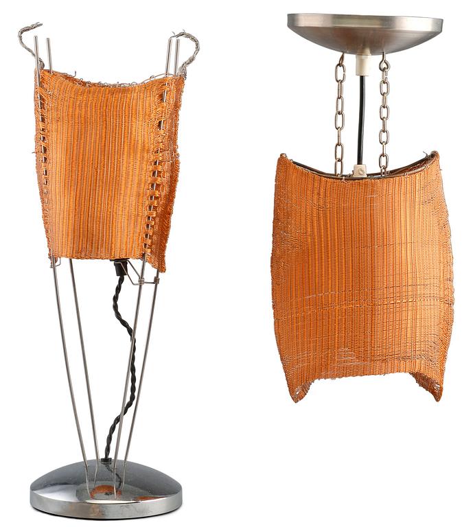 A TABLE LAMP AND A CEILING LAMP.