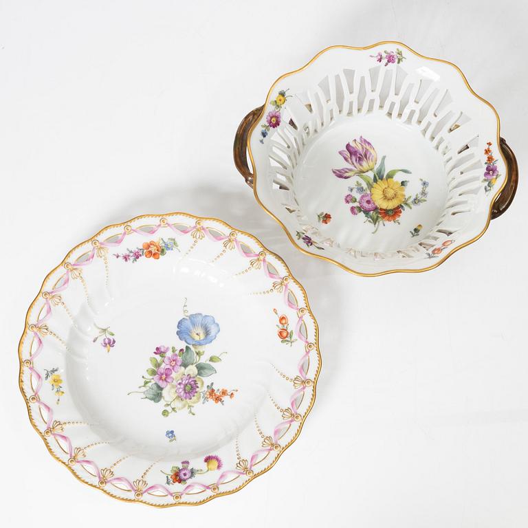 Royal Copenhagen, a 'Saxon Flower' basket on stand, Denmark, 1889-1922.