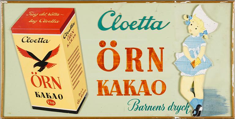 REKLAMSKYLT, bemålat trä, Cloetta, 1900-talets första hälft.