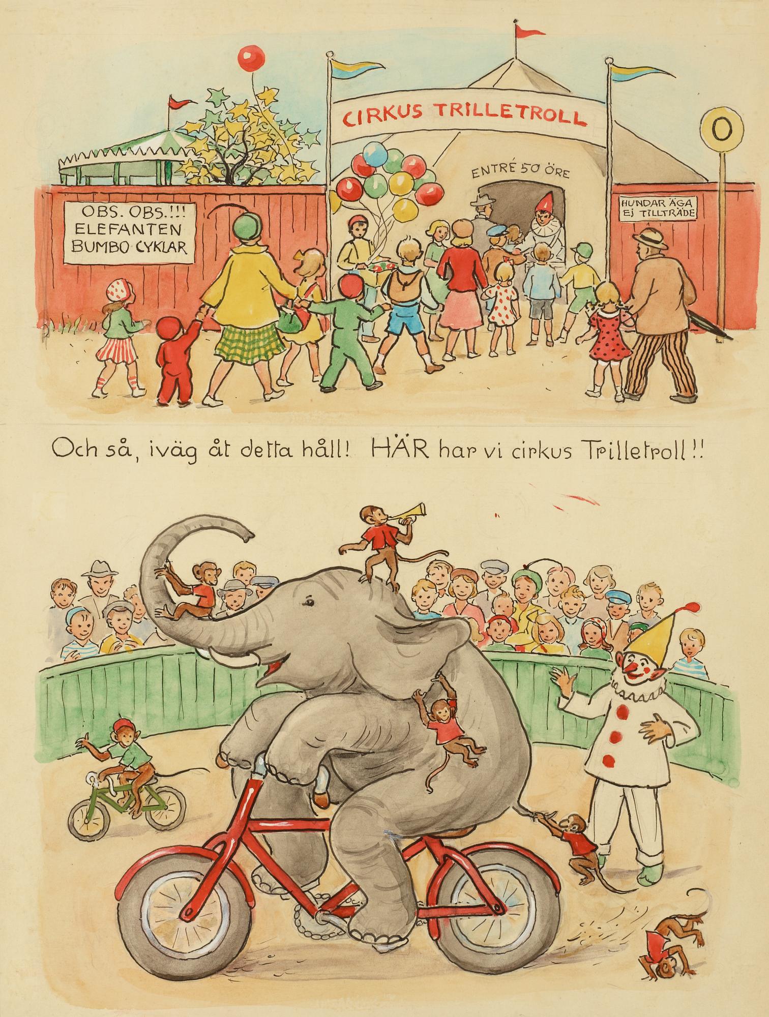 Elsa Beskow, The red bus and the green car. Illustrated children's story by Elsa Beskow.