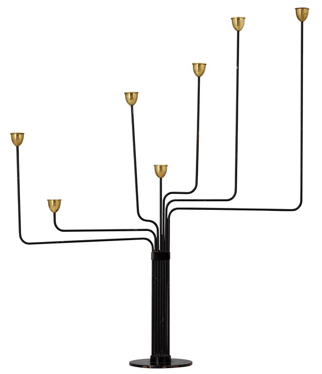 A Piet Hein black laquered metal and brass seven light candelabrum, 'Ursa Major', 1950's-60's.