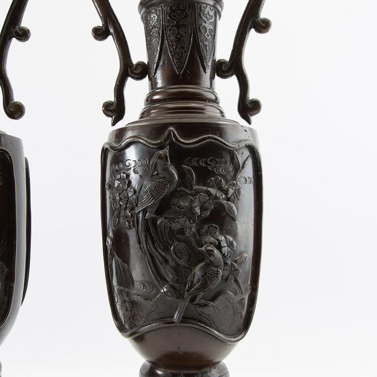 Table lamps a pair China 20th century patinated metal.