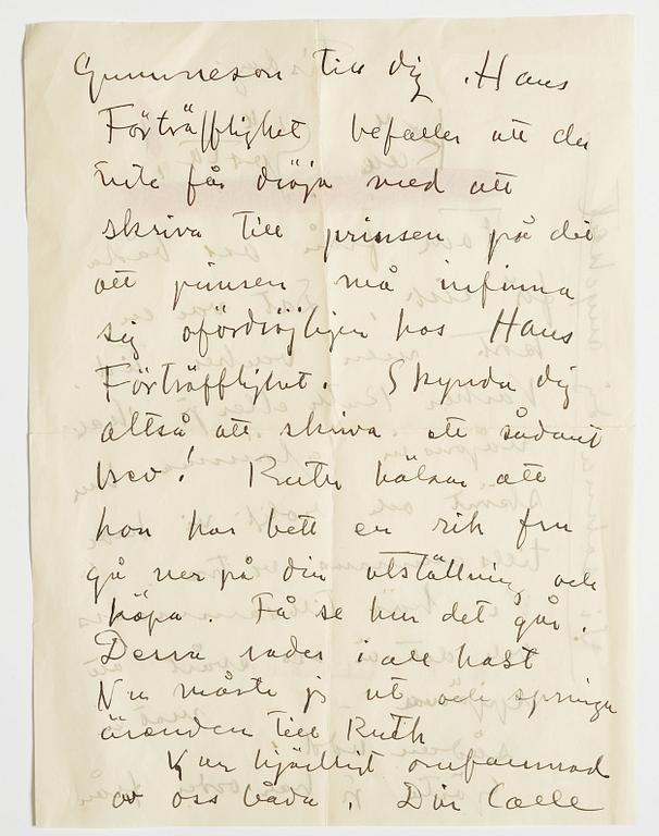 BREV från Carl Kylberg i Stockholm till GAN (Gösta Adrian-Nilsson) i Lund. Odaterat. Trol. skrivet 1926.