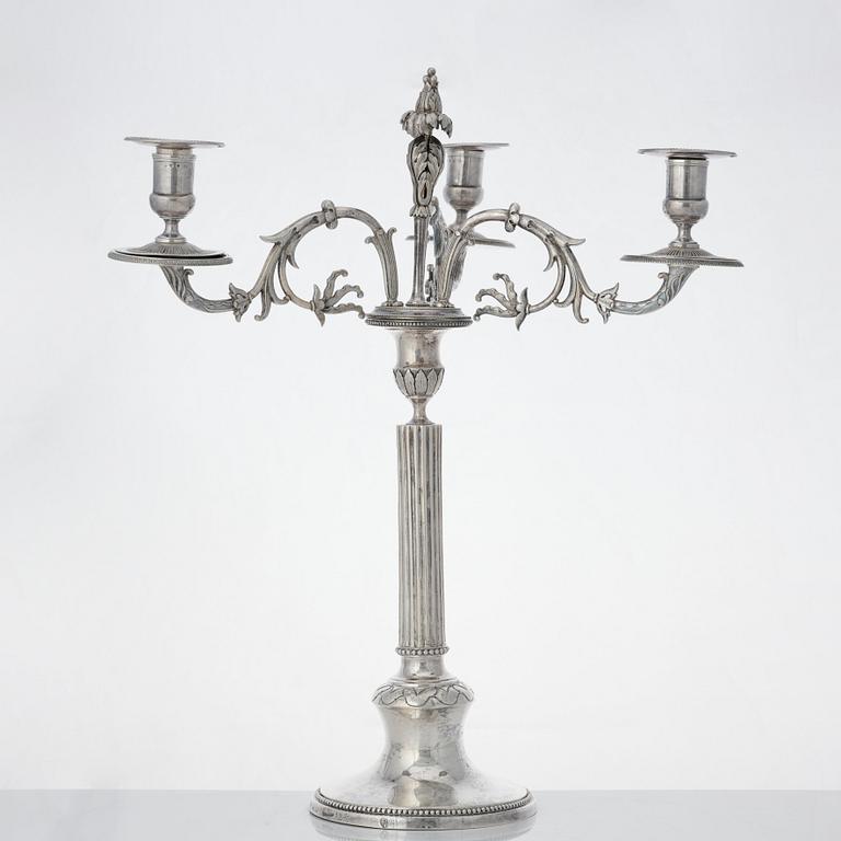 A pair of Swedish Gustavian silver candelabra, mark of Anders Isleben, Norrköping 1793.