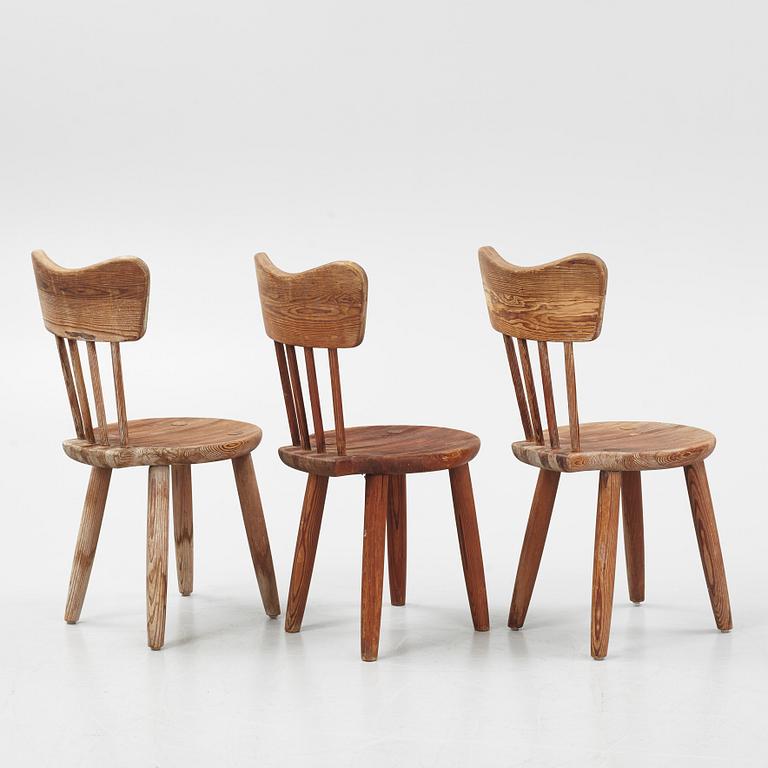 Torsten Claesson, a set of three pine chairs, Steneby Hemslöjd, 1940's.