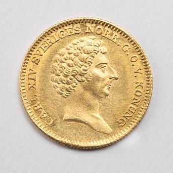 A gold 1 ducat coin Karl XIV Johan of Sweden, 1841.