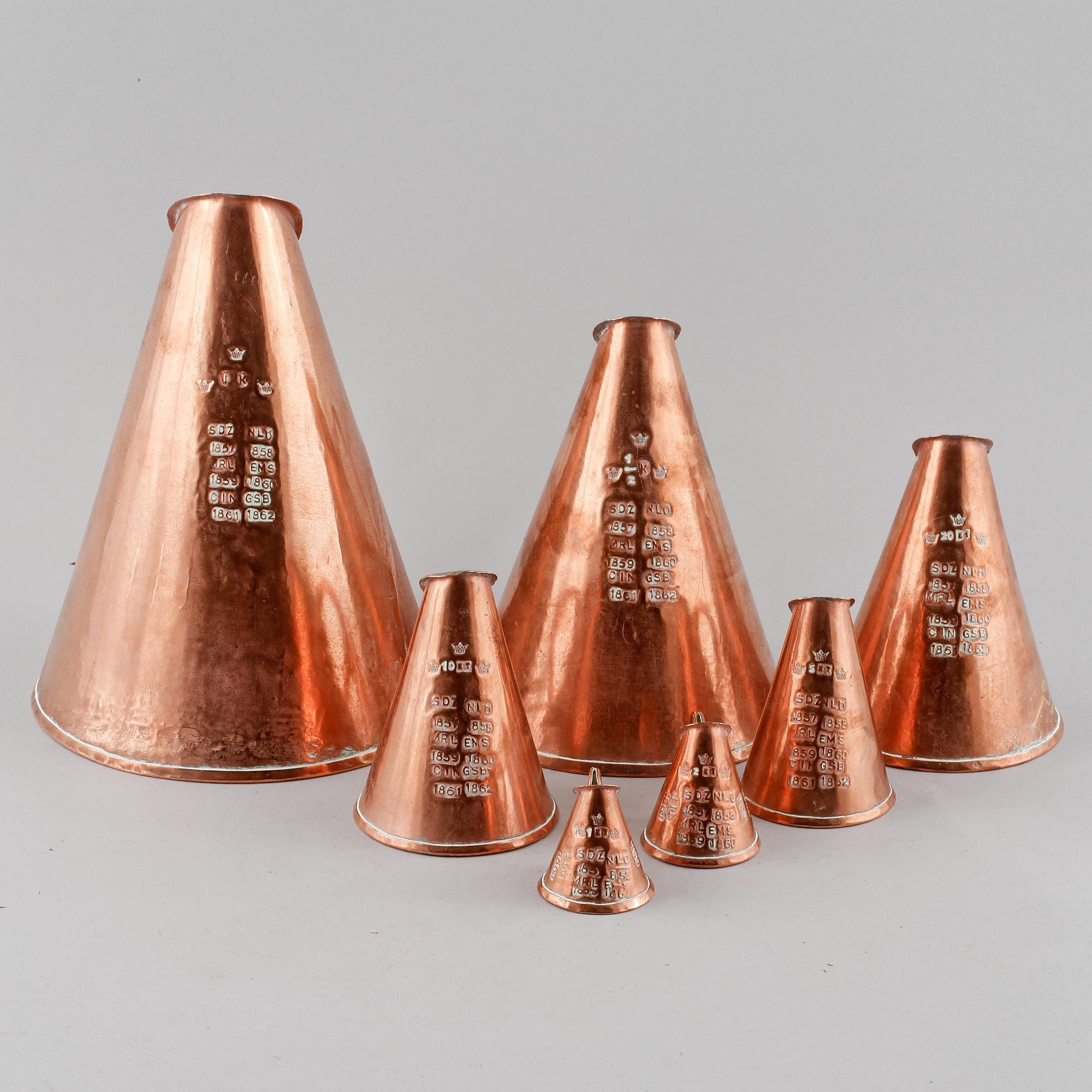 MÅTTSATS, 7 st, koppar, Sverige, 1800-tal.