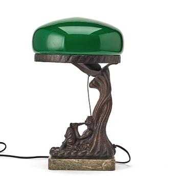 Gösta Eugén Almgren, GÖSTA ALMGREN, an Art Nouveau patinated bronze table lamp, Otto Meyer, Stockholm 1918.