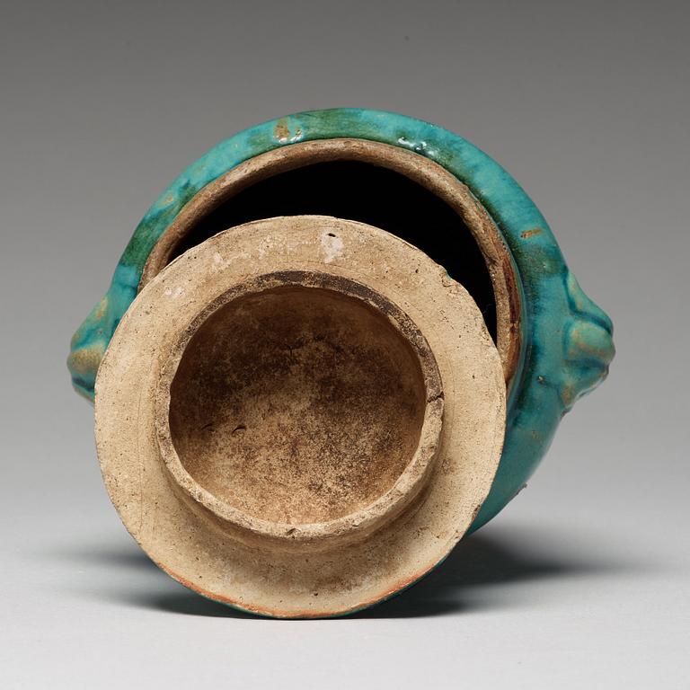 A turquoise glazed jar with cover, South China, presumably late Ming dynasty.