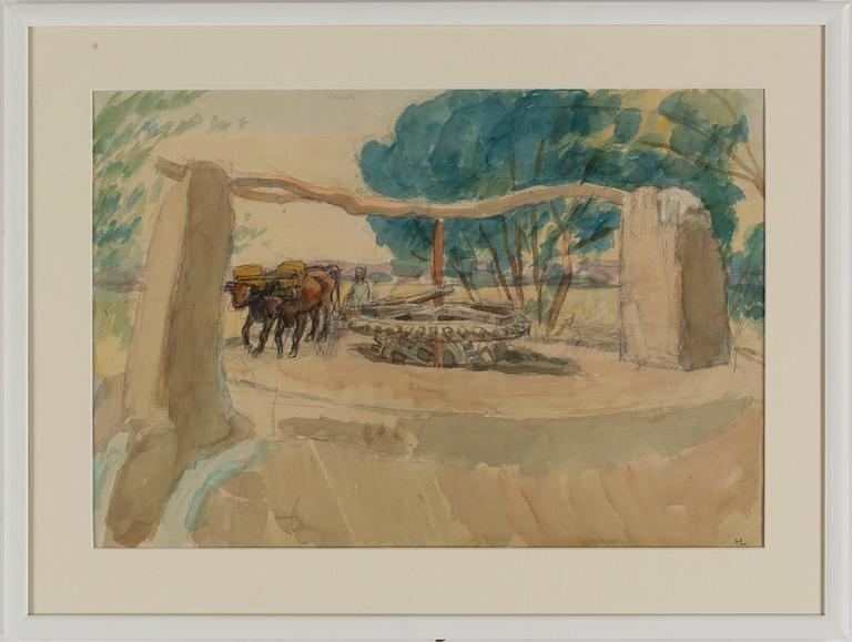 Hilding Linnqvist, watercolour and pencil on paper, signed with monogram HL. Executed in Egypt in 1947.