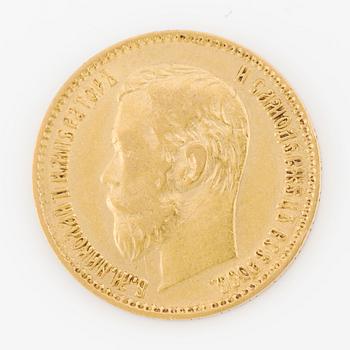 Nikolai II, gold coin, Russia, 5 Rubles, 1898.