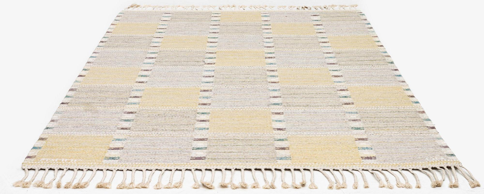 Barbro Nilsson, a carpet, 'Falurutan gul S', flat weave, c. 200 x 150 cm, signed AB MMF BN.