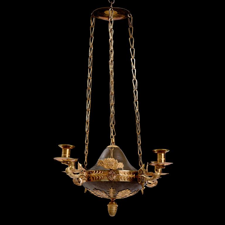 A Swedish Empire four-light hanging-lamp, first part of the 19th century.