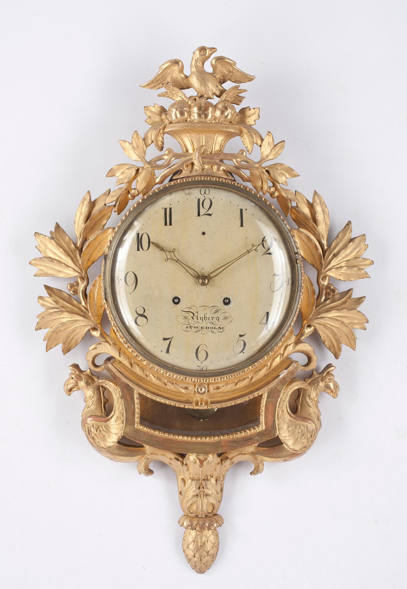 VÄGGPENDYL, sengustaviansk, urtavlan märkt Blyberg, Stockholm, omkring 1800.