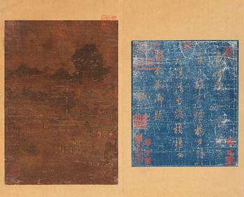 1662. MÅLNINGAR, tre stycken, samt KALLIGRAFI. Qing dynastin, troligen 1700-tal eller äldre. Från album.