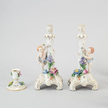 An six piece assembled porcelain garniture, Dresden, mid 20th century.