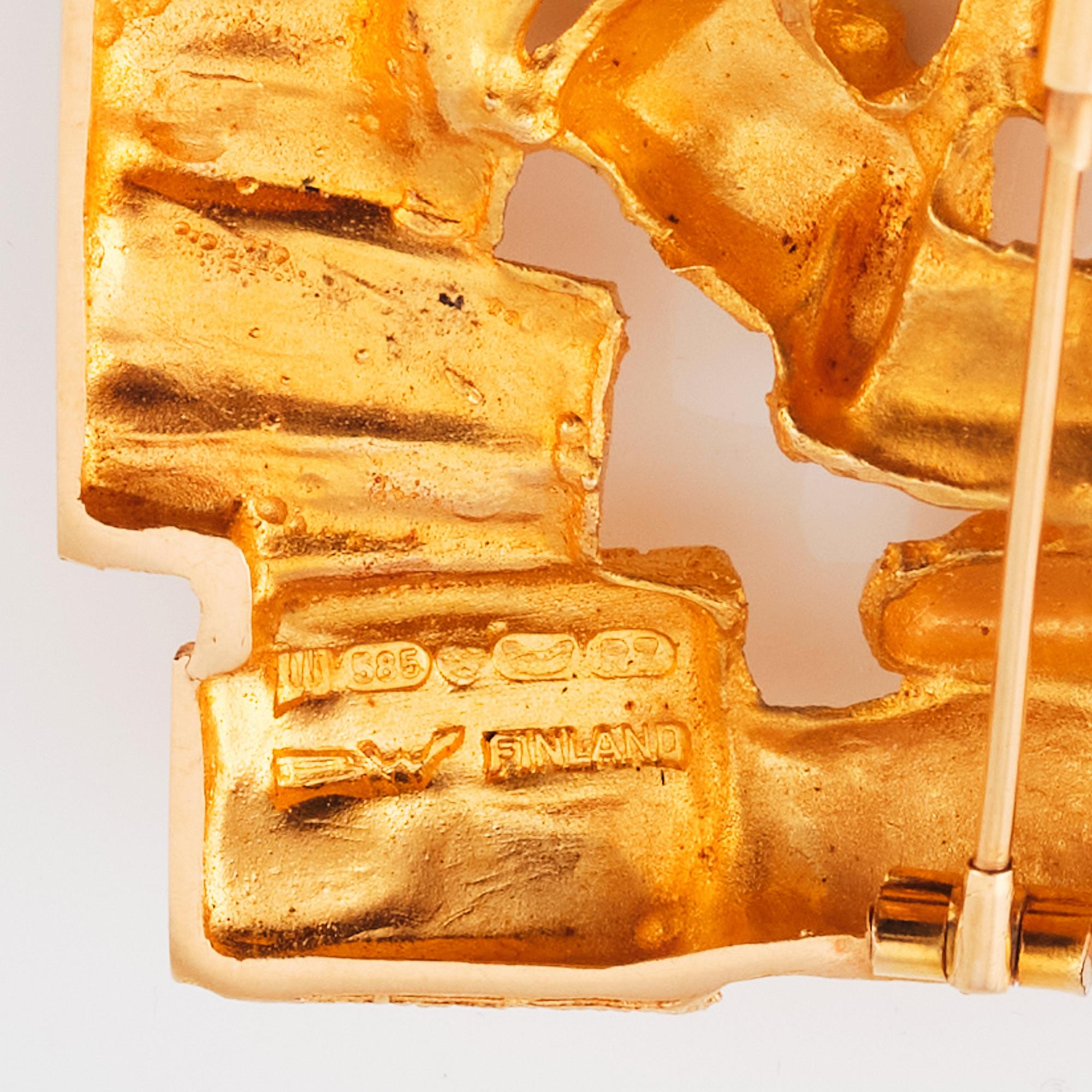Björn Weckström, a 14K gold brooch "Ajopuut" for Lapponia, Finland 1970.