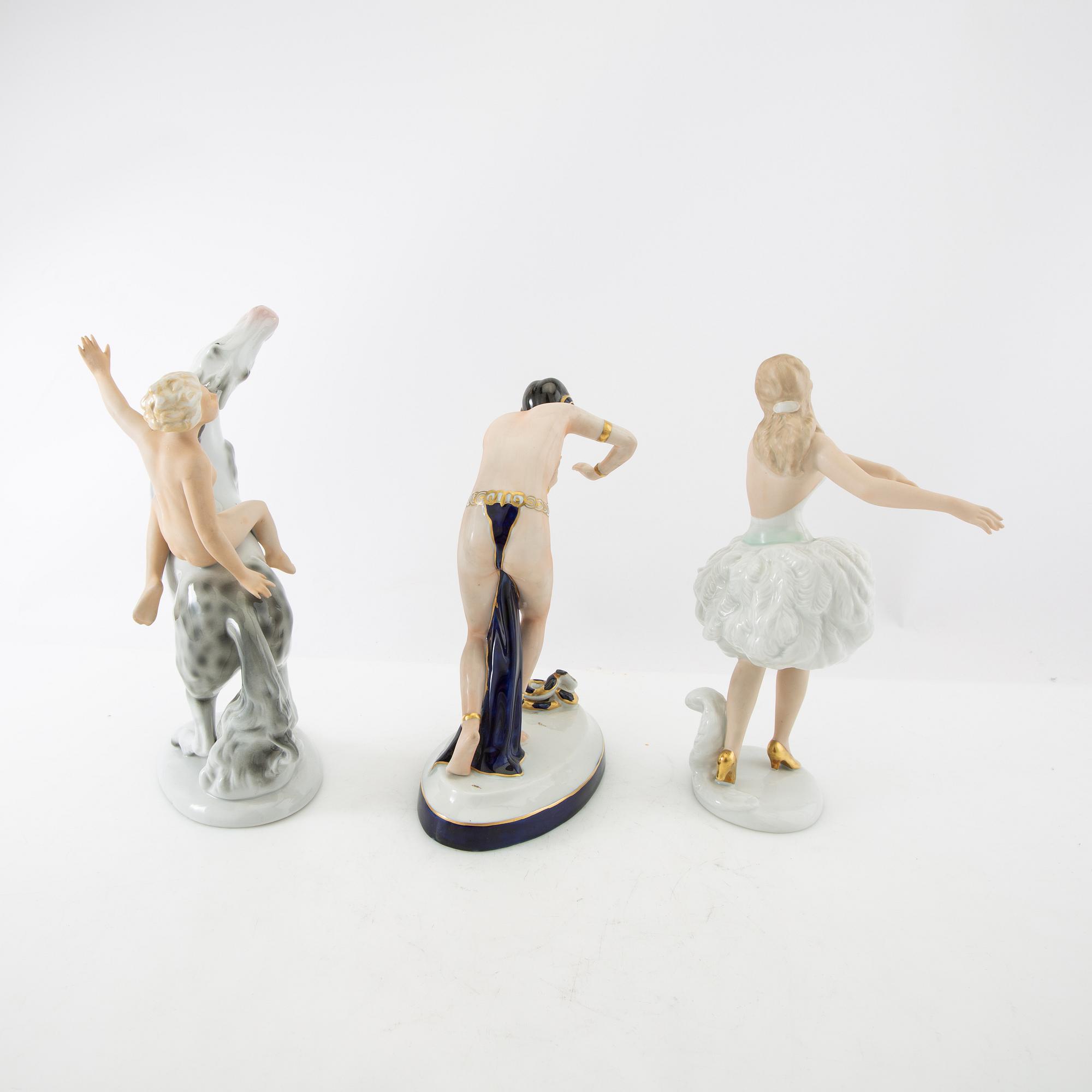 Figurines 5 pcs Royal Dux and Wallendorf, Germany mid-20th century porcelain.