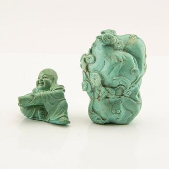 Skulpturer 2 st Kina troligen turkos 1900-tal.
