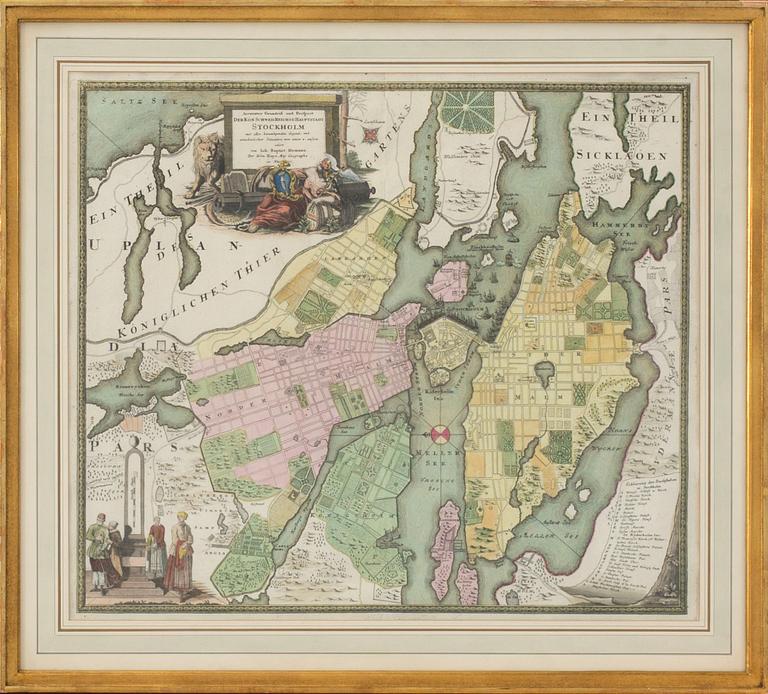 KARTA, över Stockholm, J. Homann, 1700-tal.