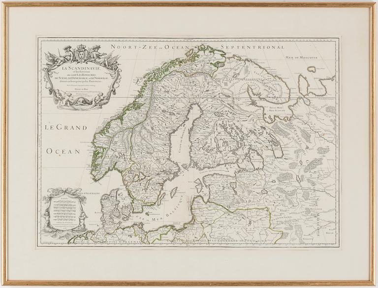 KARTA, föreställande Skandinavien och Östeuropa, 1700-tal.