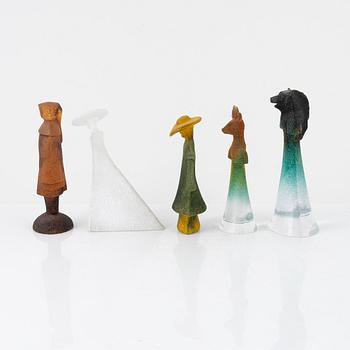 Kjell Engman, a group of five figurines, Kosta Boda, Sweden.