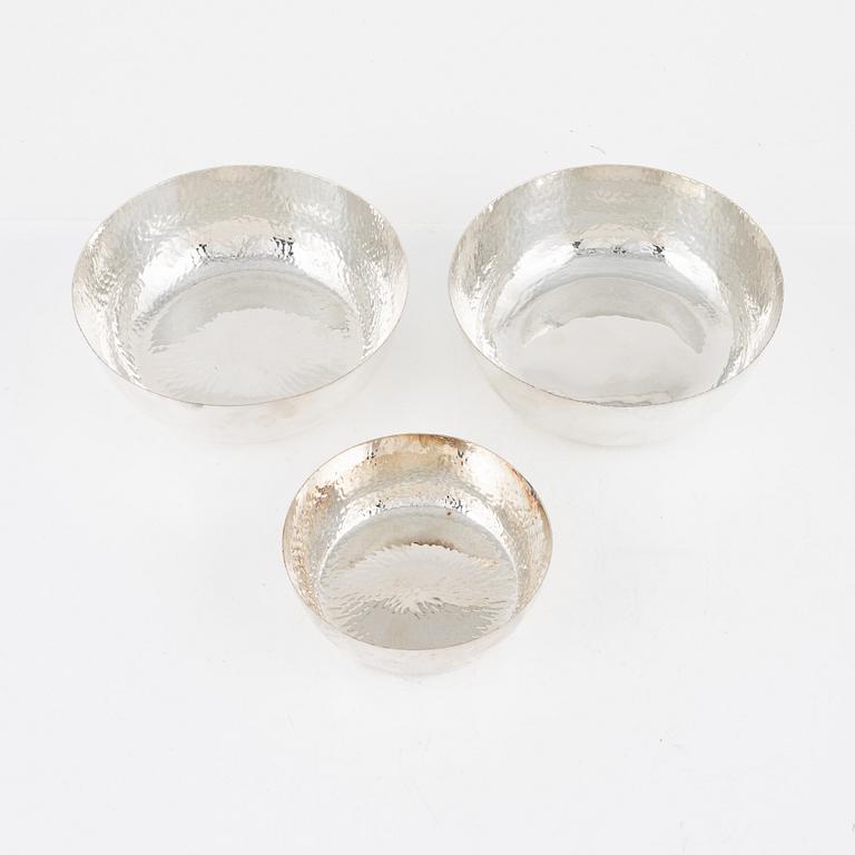 Eric Löfman, skålar, 3 st, silver, MGAB, Uppsala, 1972-76.