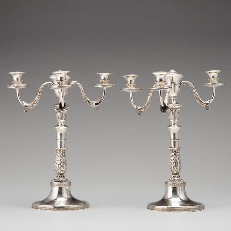 A pair of German 19th century silver candelabra, unidentified makers mark, Frankfurt.