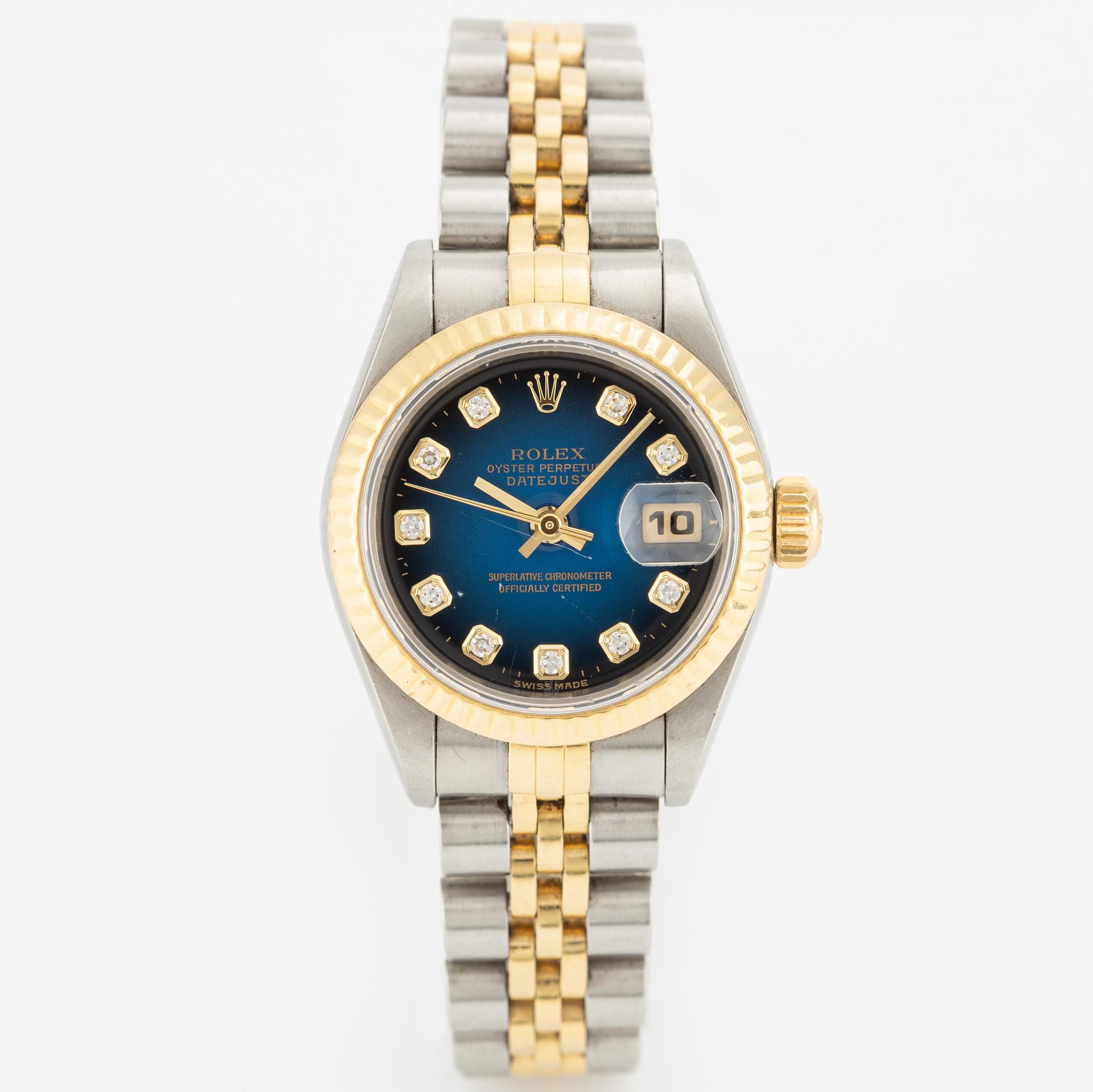 Rolex, Oyster Perpetual, Datejust, "Blue Diamond Vignette Dial", wristwatch, 26 mm.