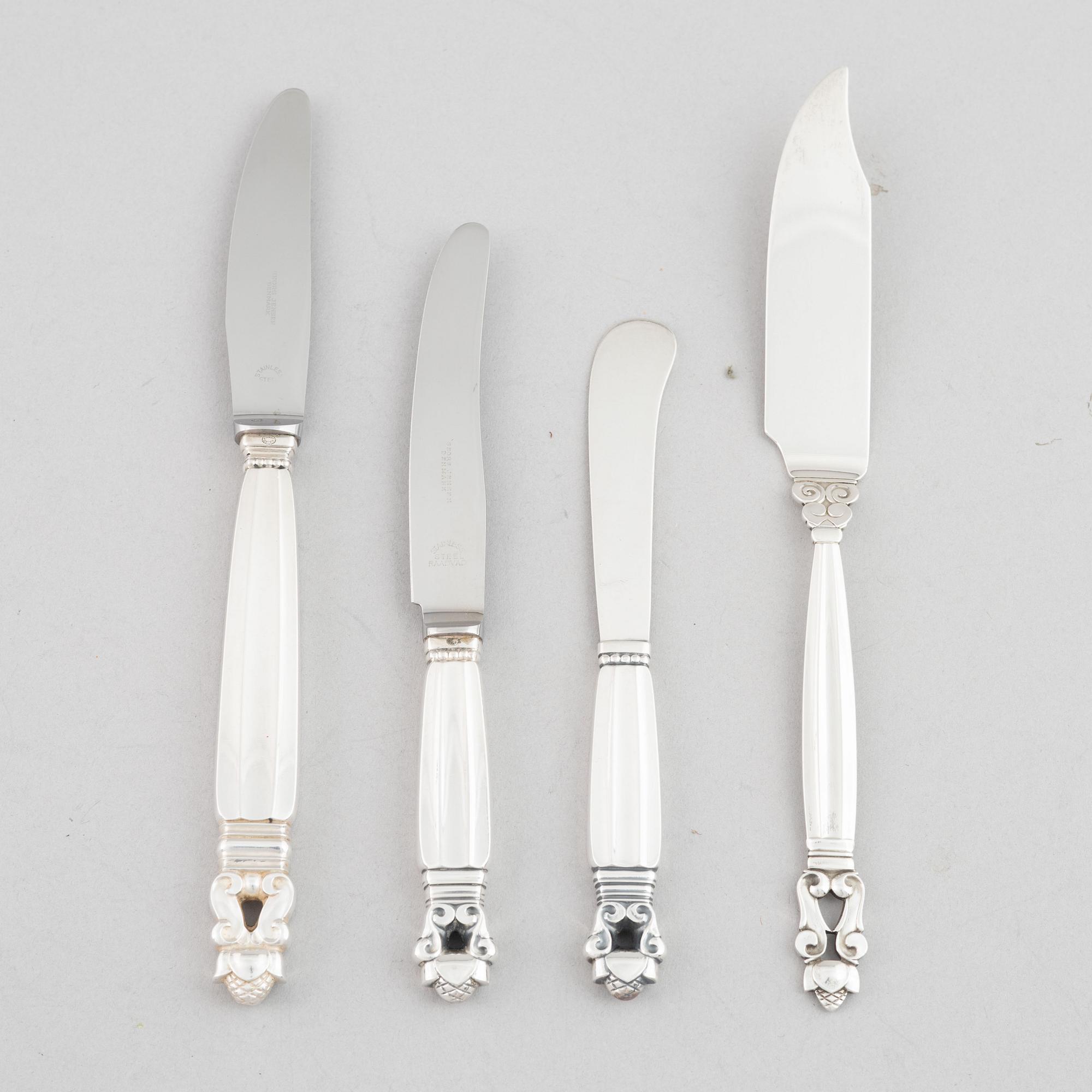 Georg Jensen, a set of 102 pieces of 'Konge/Acorn' sterling silver flatware, design Johan Rohde, Copenhagen.