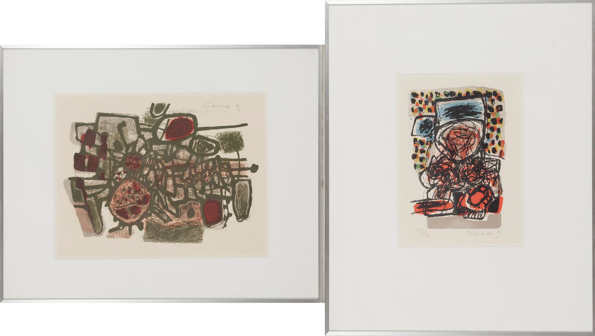 Beverloo Corneille, litografier, 2 st, signerade och daterade -61 och -63, numrerade 2/60 och 15/36.